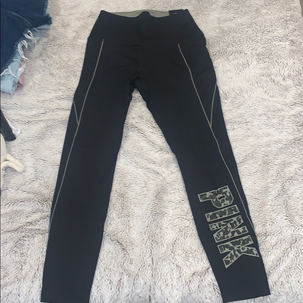 PINK black leggings with Camo detailing.